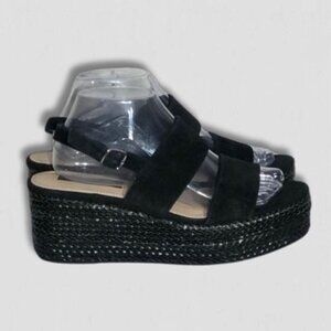 Steve Madden Carmen Espadrille Wedge Sandals Black Suede 9.5